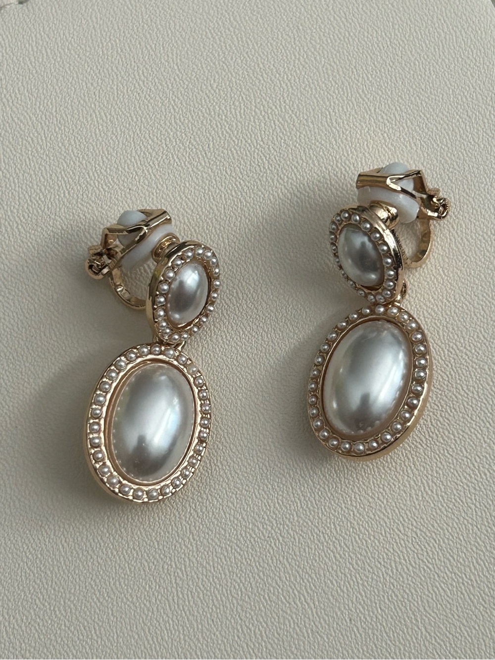 Gold-Tone Pearl Drop Clip-On Earrings - White Pearlescent